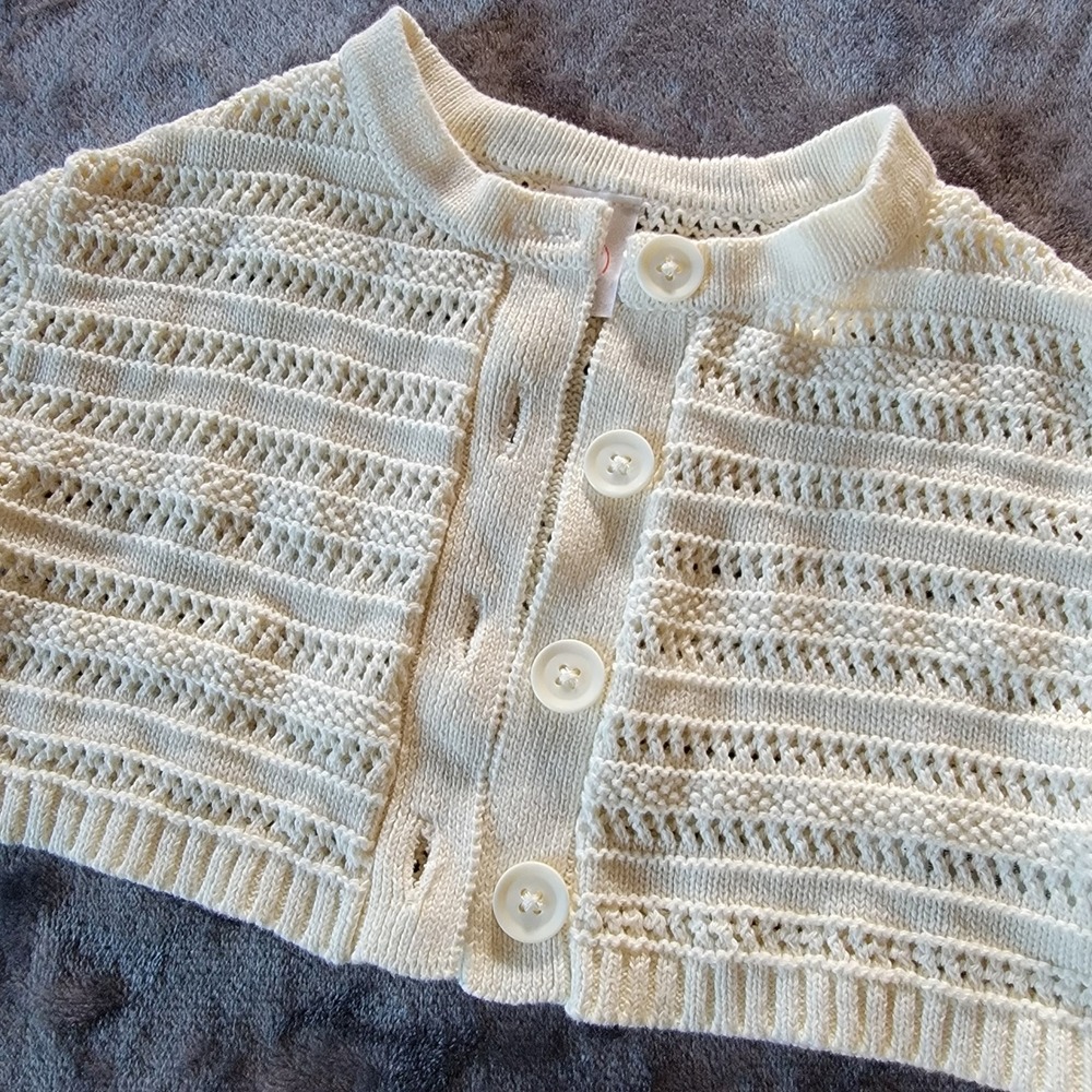 Wonder Nation Cardigan Girls 18M Cream Excellent Pointelle Open Knit Cropped 881